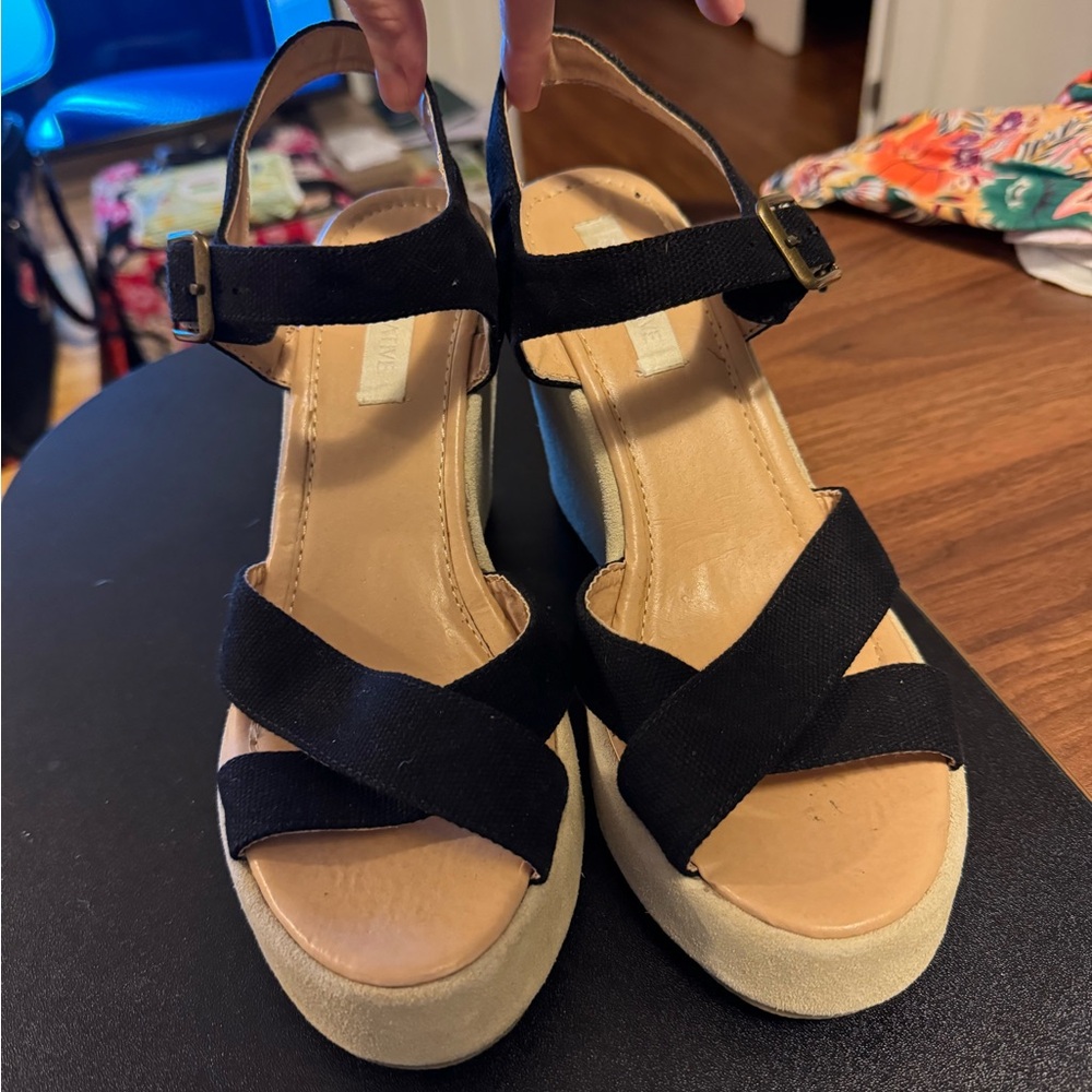Black Strappy Wedge Sandals